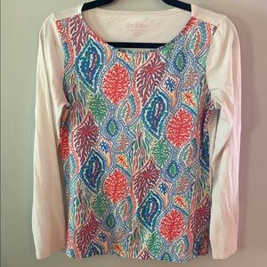 Lilly Pulitzer Pink and Blue Graphic Long Sleeve Blouse